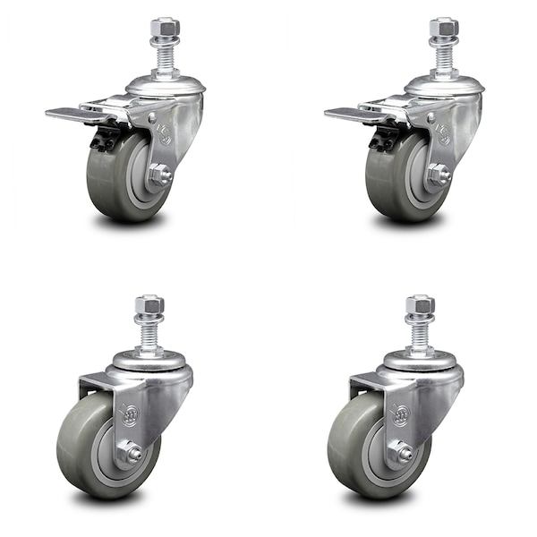 Service Caster 3.5 Inch Gray Polyurethane Swivel 1/2 Inch Stem Caster Total Lock Brake SCC, 2PK SCC-TSTTL20S3514-PPUB-121315-2-S-2 - main